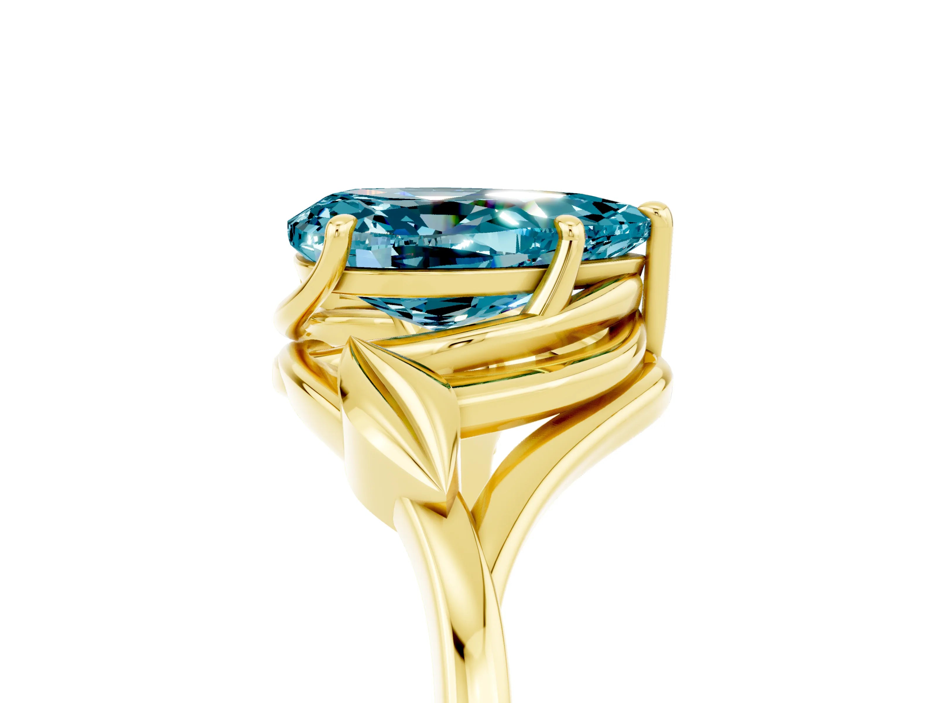 Yellow gold Pear Cut Blue Topaz Solitaire Ring with Twist Band and Four-Prong Setting_29