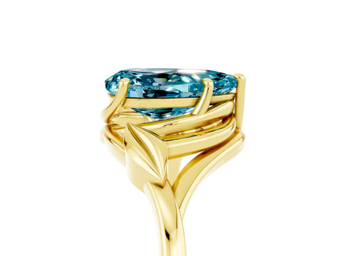 Yellow gold Pear Cut Blue Topaz Solitaire Ring with Twist Band and Four-Prong Setting_29