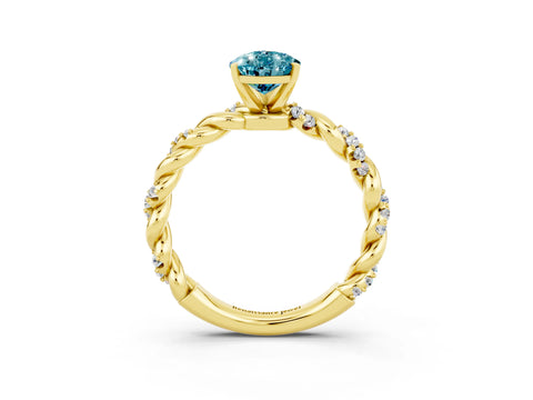 Yellow gold Pear Cut Blue Topaz Solitaire Ring with Twisted Band and Pavé Accents_3