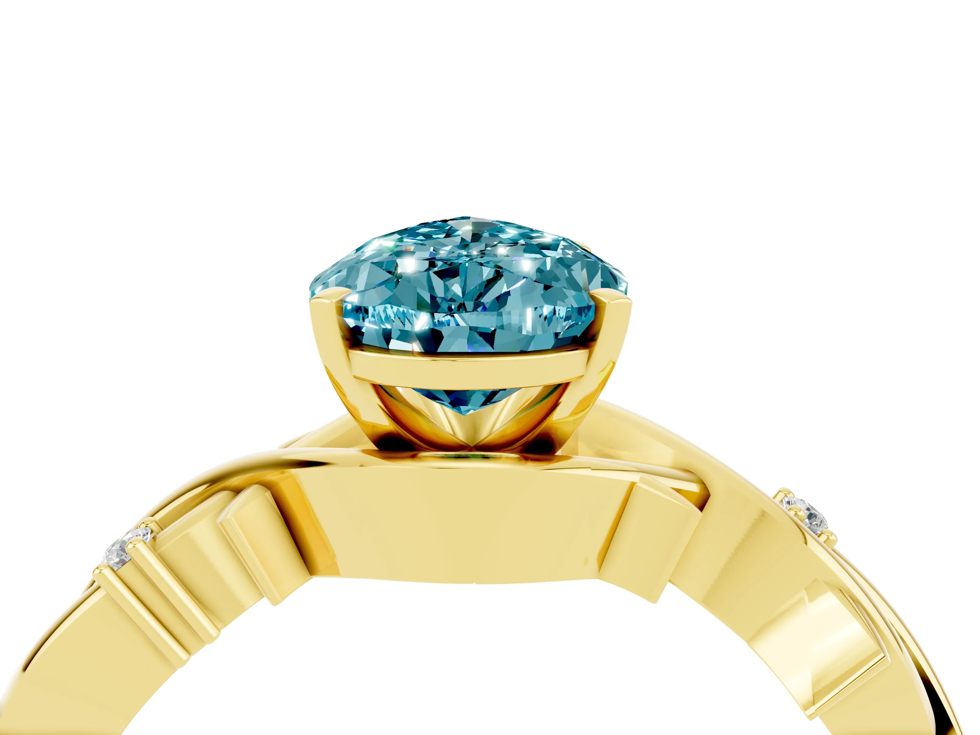 Yellow gold Pear Cut Blue Topaz Solitaire Ring with Twisted Band and Prong Setting_4