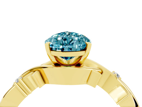 Yellow gold Pear Cut Blue Topaz Solitaire Ring with Twisted Band and Prong Setting_4