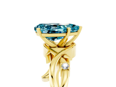 Yellow gold Pear Cut Blue Topaz Solitaire Ring with Twisted Band and Prong Setting_5