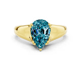 Yellow gold Pear Cut Blue Topaz Solitaire Ring with Wide Band and Prong Setting