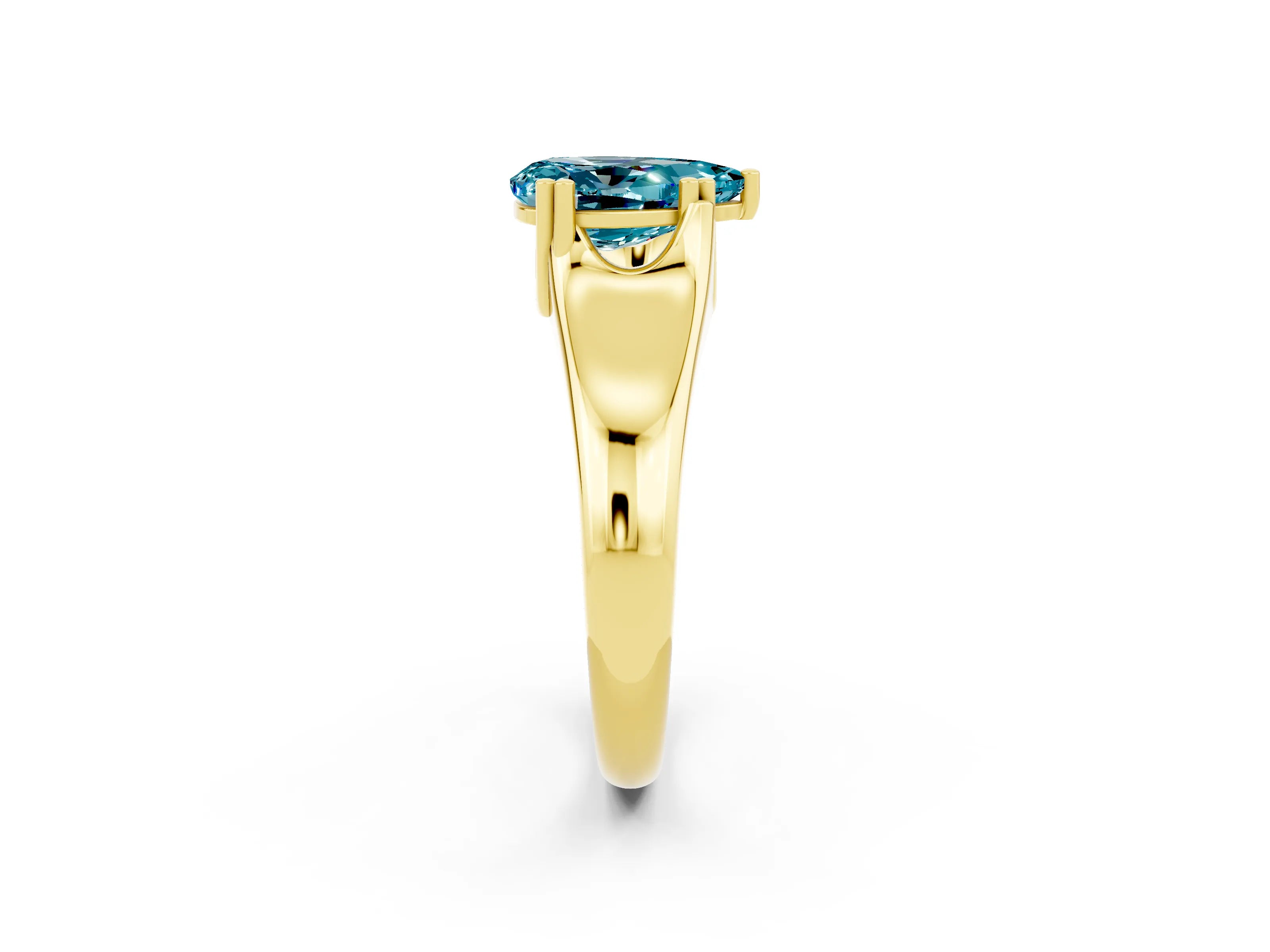 Yellow gold Pear Cut Blue Topaz Solitaire Ring with Wide Band and Prong Setting_2