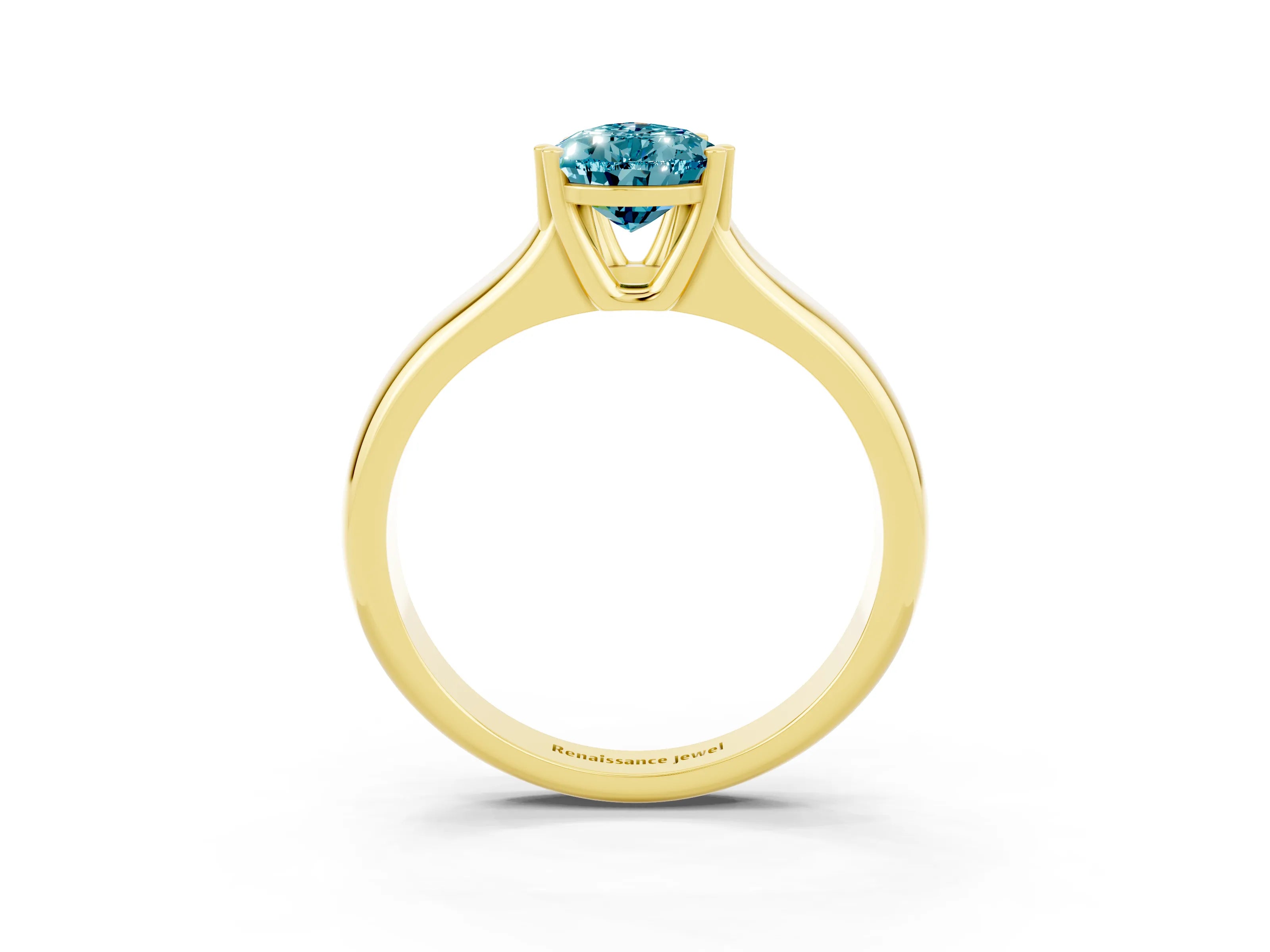 Yellow gold Pear Cut Blue Topaz Solitaire Ring with Wide Band and Prong Setting_3