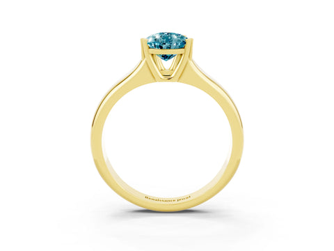 Yellow gold Pear Cut Blue Topaz Solitaire Ring with Wide Band and Prong Setting_3