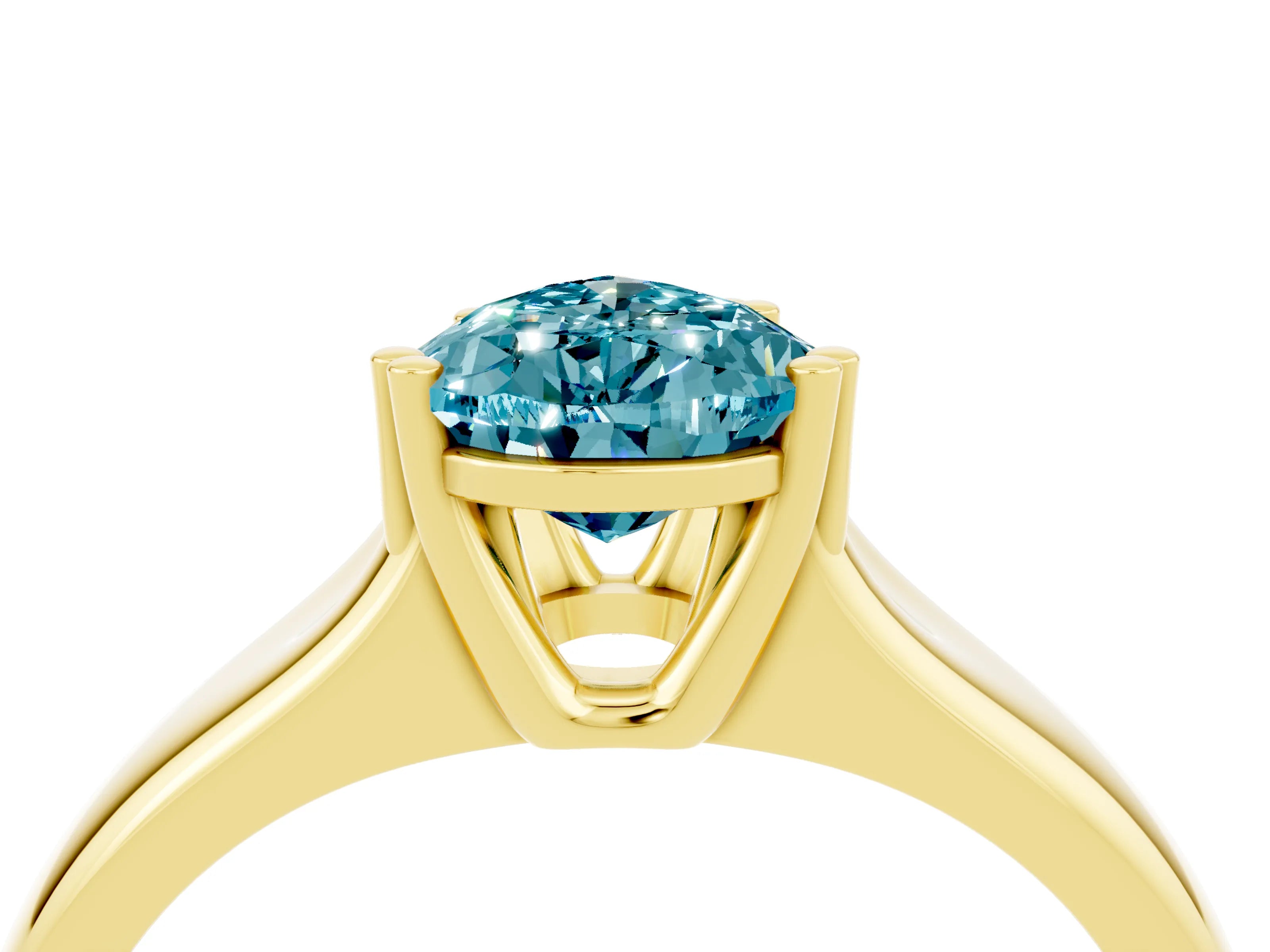 Yellow gold Pear Cut Blue Topaz Solitaire Ring with Wide Band and Prong Setting_4