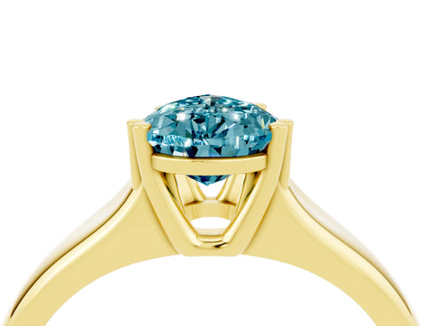 Yellow gold Pear Cut Blue Topaz Solitaire Ring with Wide Band and Prong Setting_4