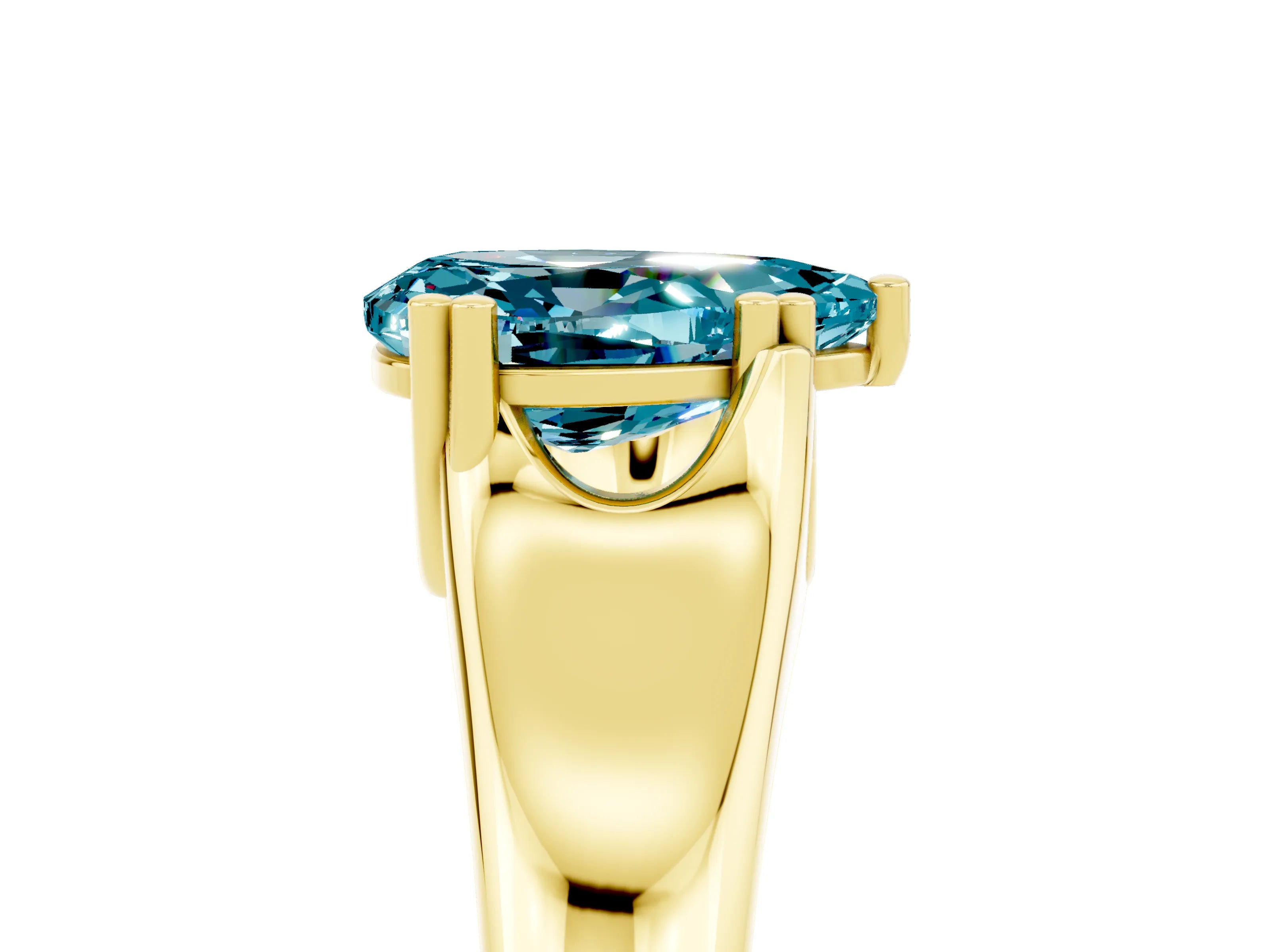 Yellow gold Pear Cut Blue Topaz Solitaire Ring with Wide Band and Prong Setting_5