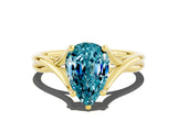 Yellow gold Pear Cut Blue Topaz Solitaire Twist Band Prong Setting Ring_60