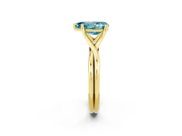 Yellow gold Pear Cut Blue Topaz Solitaire Twist Band Prong Setting Ring