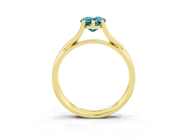 Yellow gold Pear Cut Blue Topaz Solitaire Twist Band Prong Setting Ring