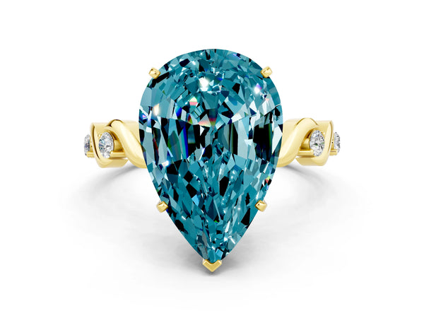 Yellow gold Pear Cut Blue Topaz Solitaire Twisted Band with Round  Accents and Prong Setting