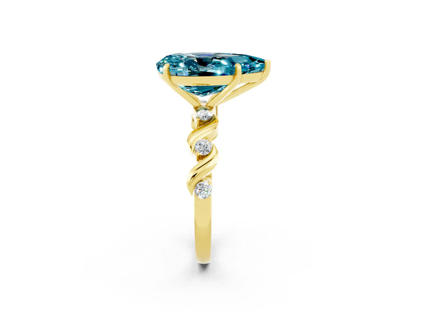 Yellow gold Pear Cut Blue Topaz Solitaire Twisted Band with Round  Accents and Prong Setting