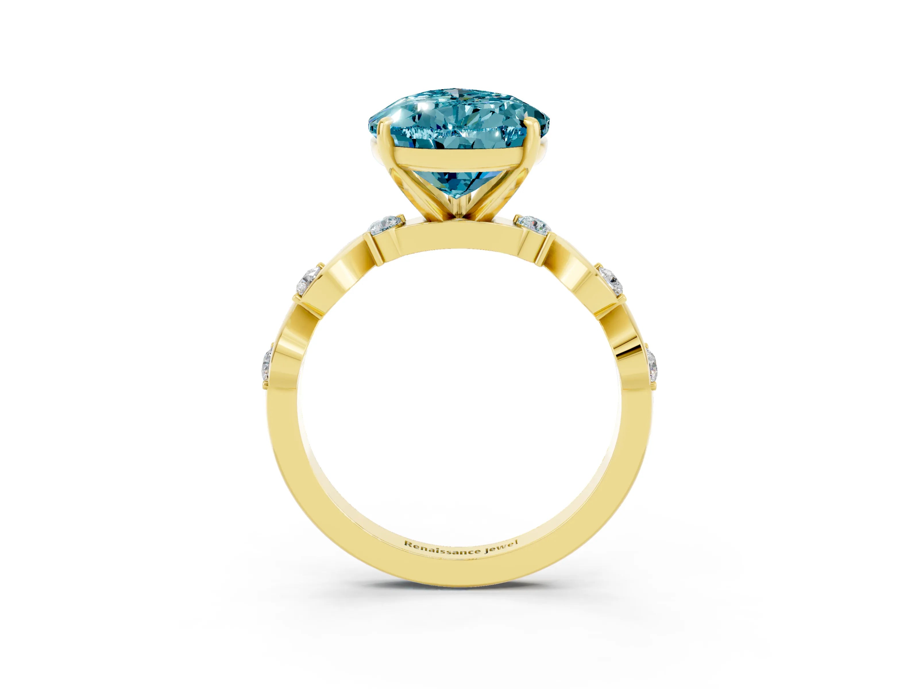 Yellow gold Pear Cut Blue Topaz Solitaire Twisted Band with Round  Accents and Prong Setting_15