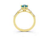 Yellow gold Pear Cut Blue Topaz Solitaire with Side Baguettes and Channel Set Band_3
