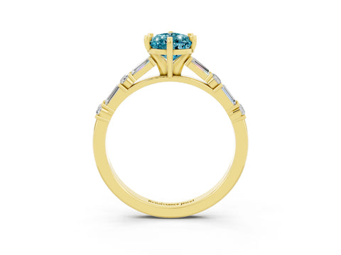 Yellow gold Pear Cut Blue Topaz Solitaire with Side Baguettes and Channel Set Band_3