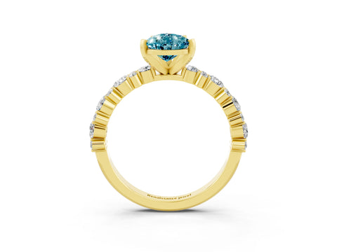 Yellow gold Pear Cut Blue Topaz Solitaire with Side Stones, Pave Band, Four-Prong Setting_51