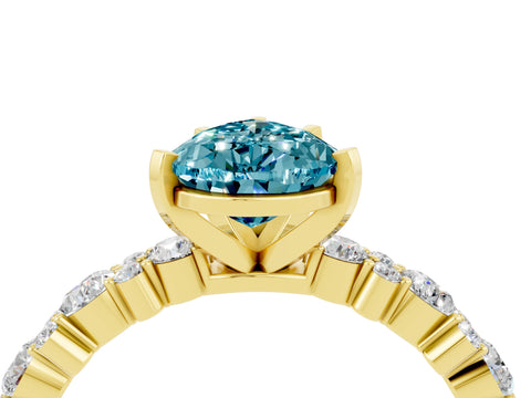 Yellow gold Pear Cut Blue Topaz Solitaire with Side Stones, Pave Band, Four-Prong Setting_52