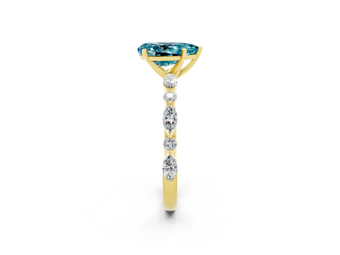Yellow gold Pear Cut Blue Topaz Solitaire with Side Stones on a Pavé Band and Four-Prong Setting_2