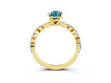 Yellow gold Pear Cut Blue Topaz Solitaire with Side Stones on a Pavé Band and Four-Prong Setting_3