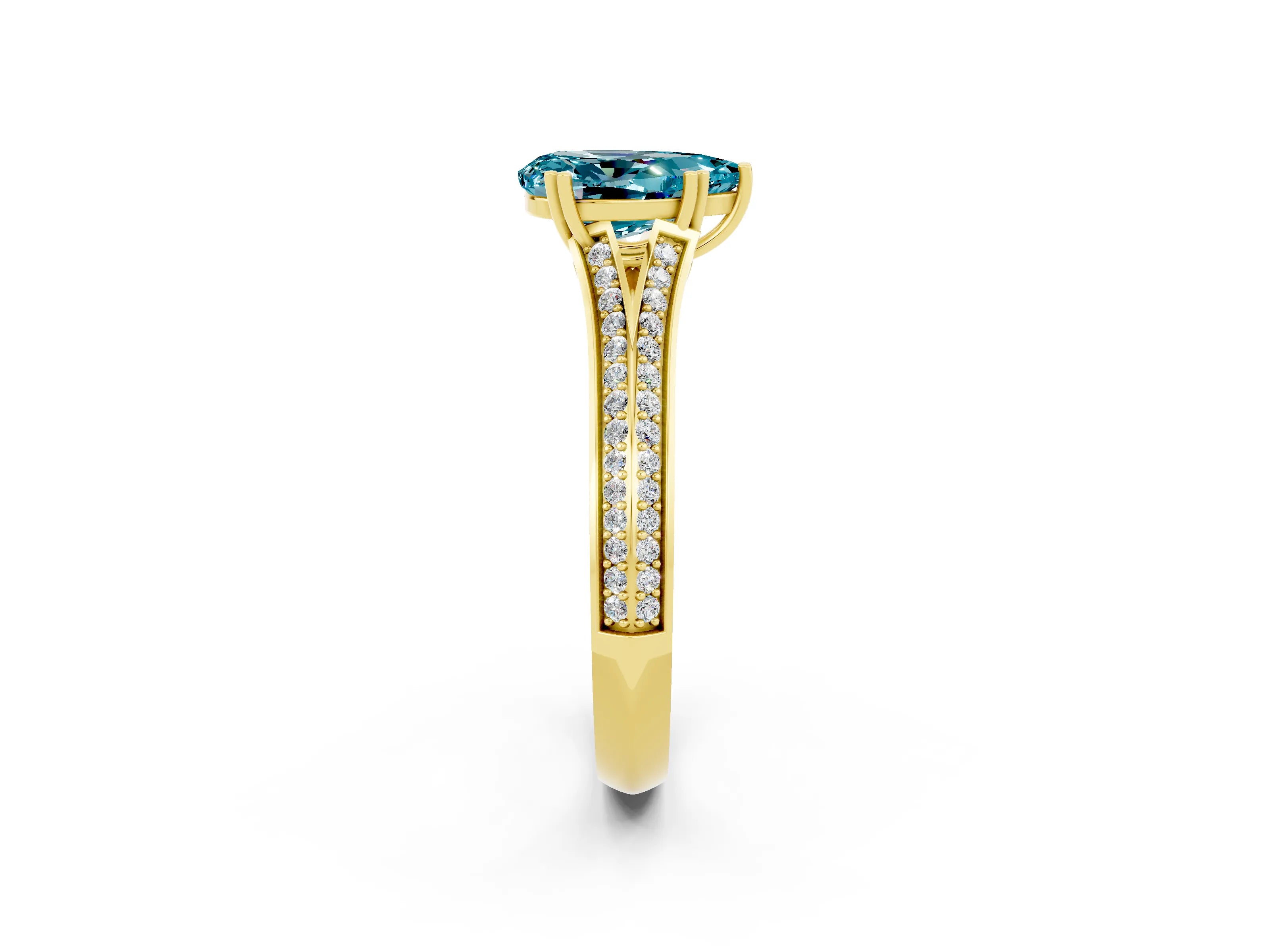 Yellow gold Pear Cut Blue Topaz Split Shank Engagement Ring with Pavé Band_2
