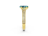 Yellow gold Pear Cut Blue Topaz Split Shank Engagement Ring with Pavé Band_2