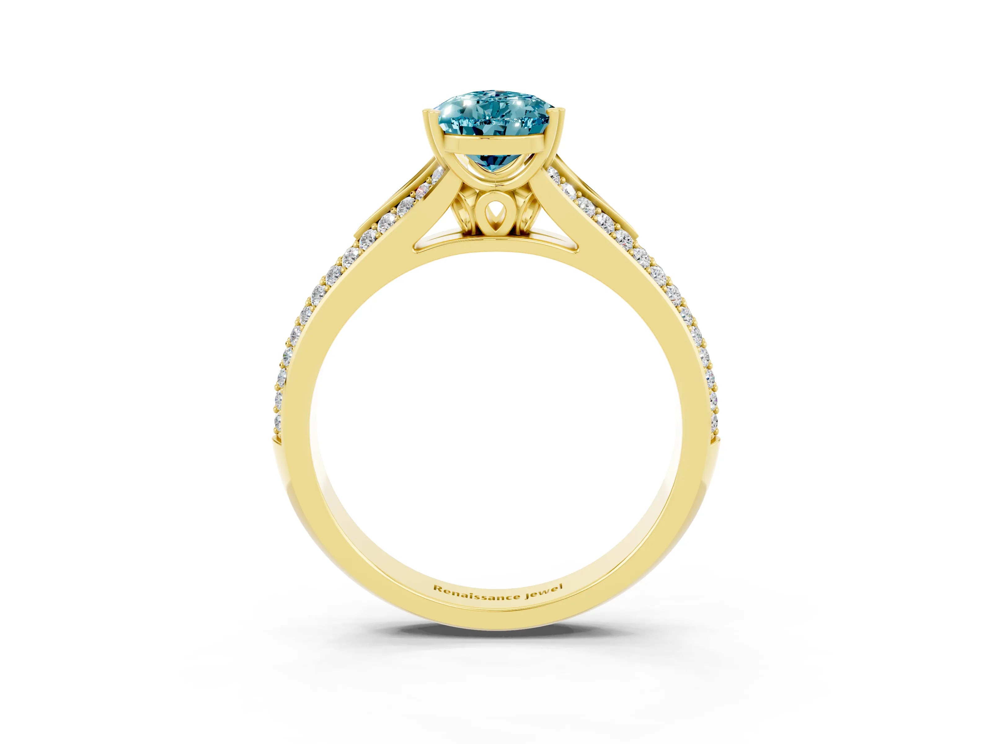 Yellow gold Pear Cut Blue Topaz Split Shank Engagement Ring with Pavé Band_3