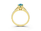 Yellow gold Pear Cut Blue Topaz Split Shank Engagement Ring with Pavé Band_3