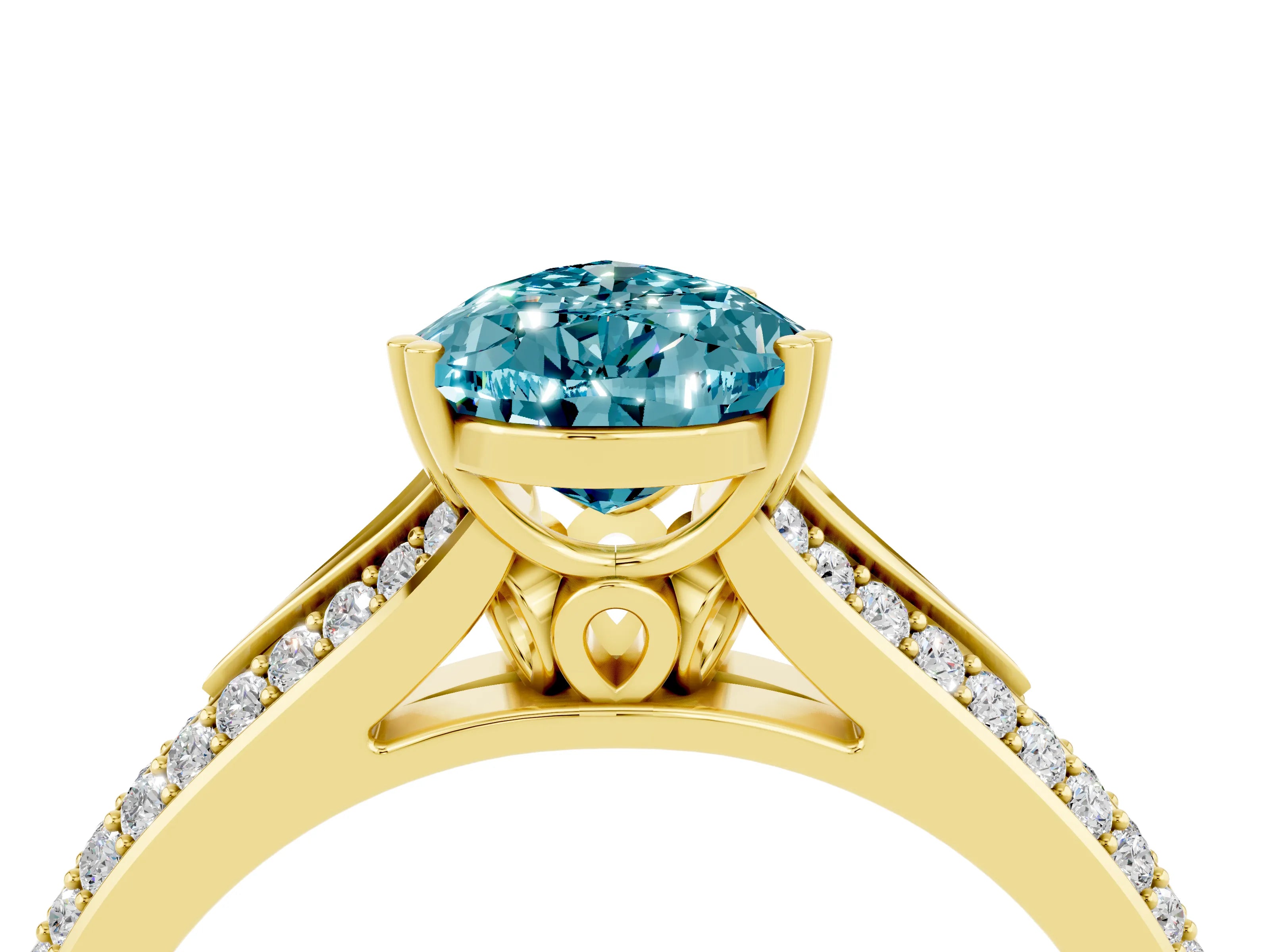 Yellow gold Pear Cut Blue Topaz Split Shank Engagement Ring with Pavé Band_4
