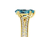Yellow gold Pear Cut Blue Topaz Split Shank Engagement Ring with Pavé Band_5