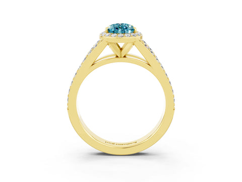 Yellow gold Pear Cut Blue Topaz Split Shank Halo Ring with Four-Prong Setting_15