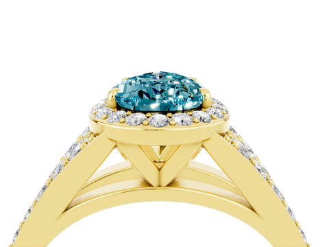 Yellow gold Pear Cut Blue Topaz Split Shank Halo Ring with Four-Prong Setting_16