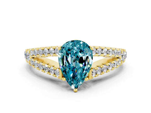 Yellow gold Pear Cut Blue Topaz Split Shank Pavé Engagement Ring with Four-Prong Setting_12