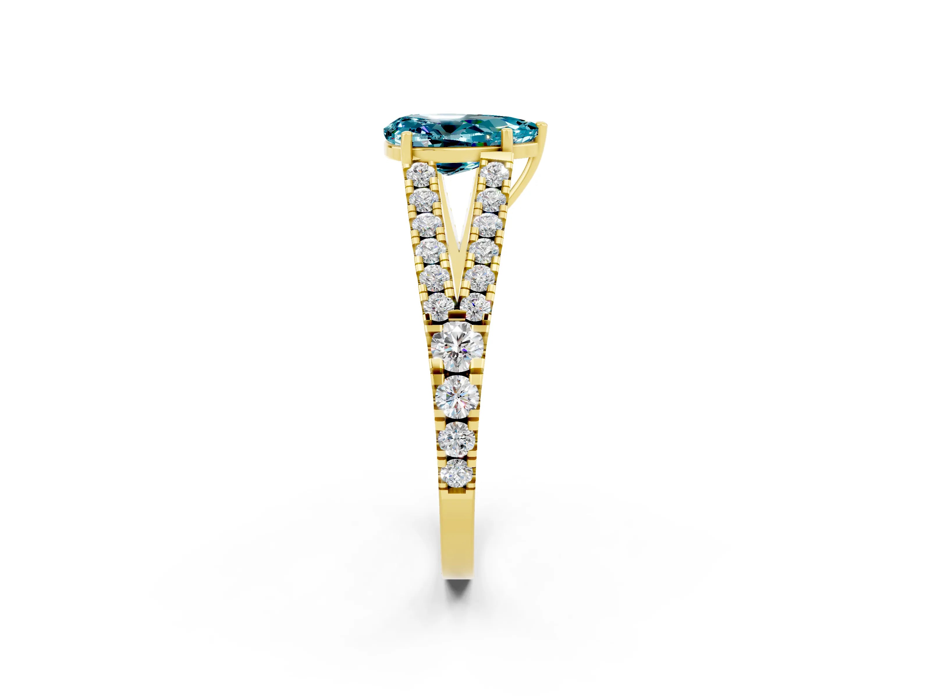 Yellow gold Pear Cut Blue Topaz Split Shank Pavé Engagement Ring with Four-Prong Setting_14