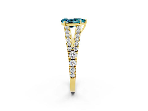 Yellow gold Pear Cut Blue Topaz Split Shank Pavé Engagement Ring with Four-Prong Setting_14