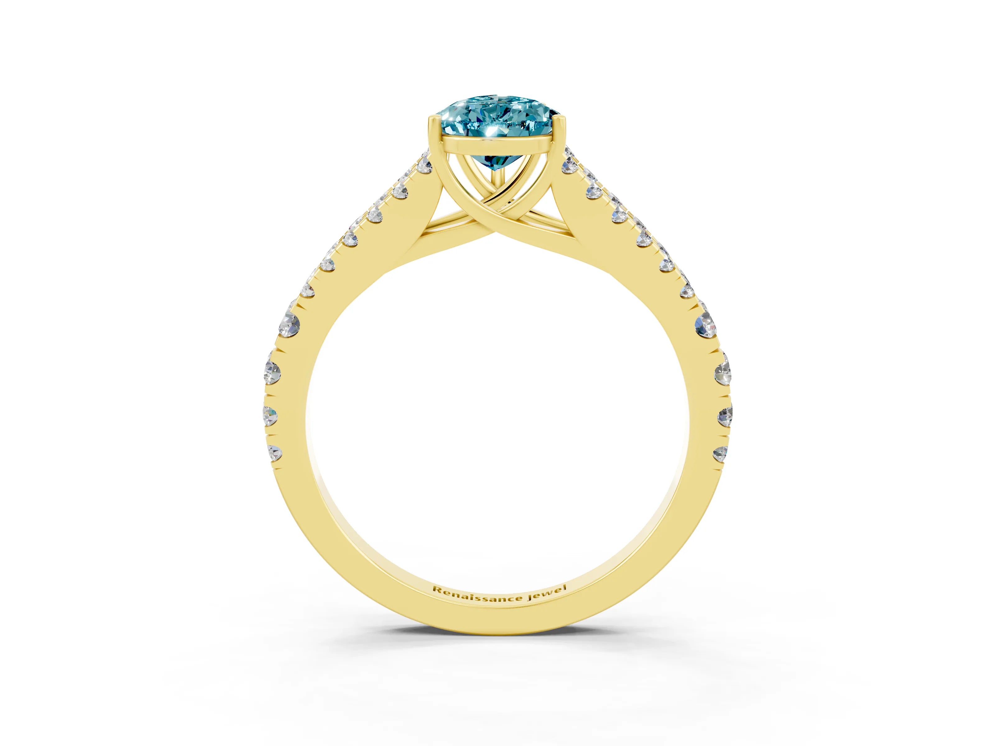 Yellow gold Pear Cut Blue Topaz Split Shank Pavé Engagement Ring with Four-Prong Setting_15