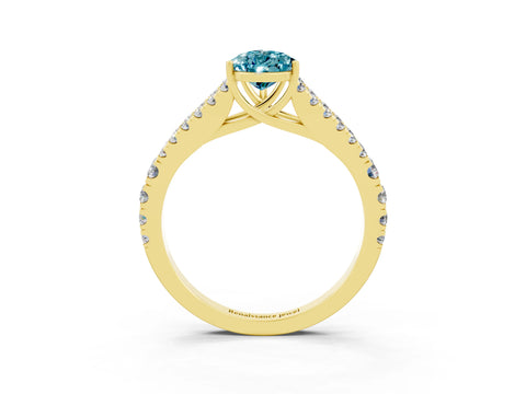Yellow gold Pear Cut Blue Topaz Split Shank Pavé Engagement Ring with Four-Prong Setting_15