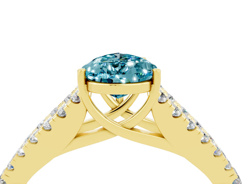Yellow gold Pear Cut Blue Topaz Split Shank Pavé Engagement Ring with Four-Prong Setting_16