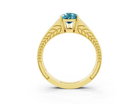 Yellow gold Pear Cut Blue Topaz Split Shank Ring with Pavé Band and Four-Prong Setting_3