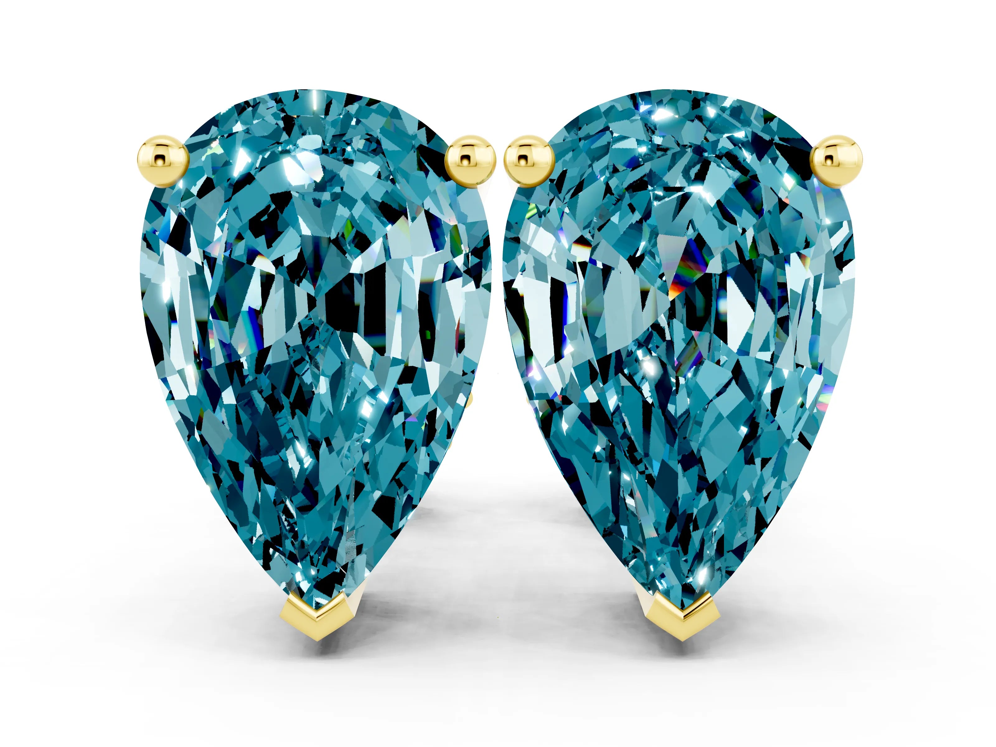 Yellow gold Pear Cut Blue Topaz Stud Earrings_24