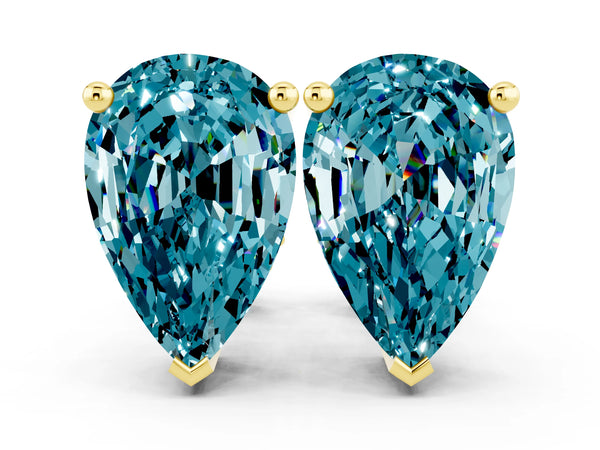 Yellow gold Pear Cut Blue Topaz Stud Earrings