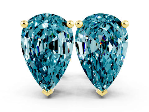 Yellow gold Pear Cut Blue Topaz Stud Earrings_24