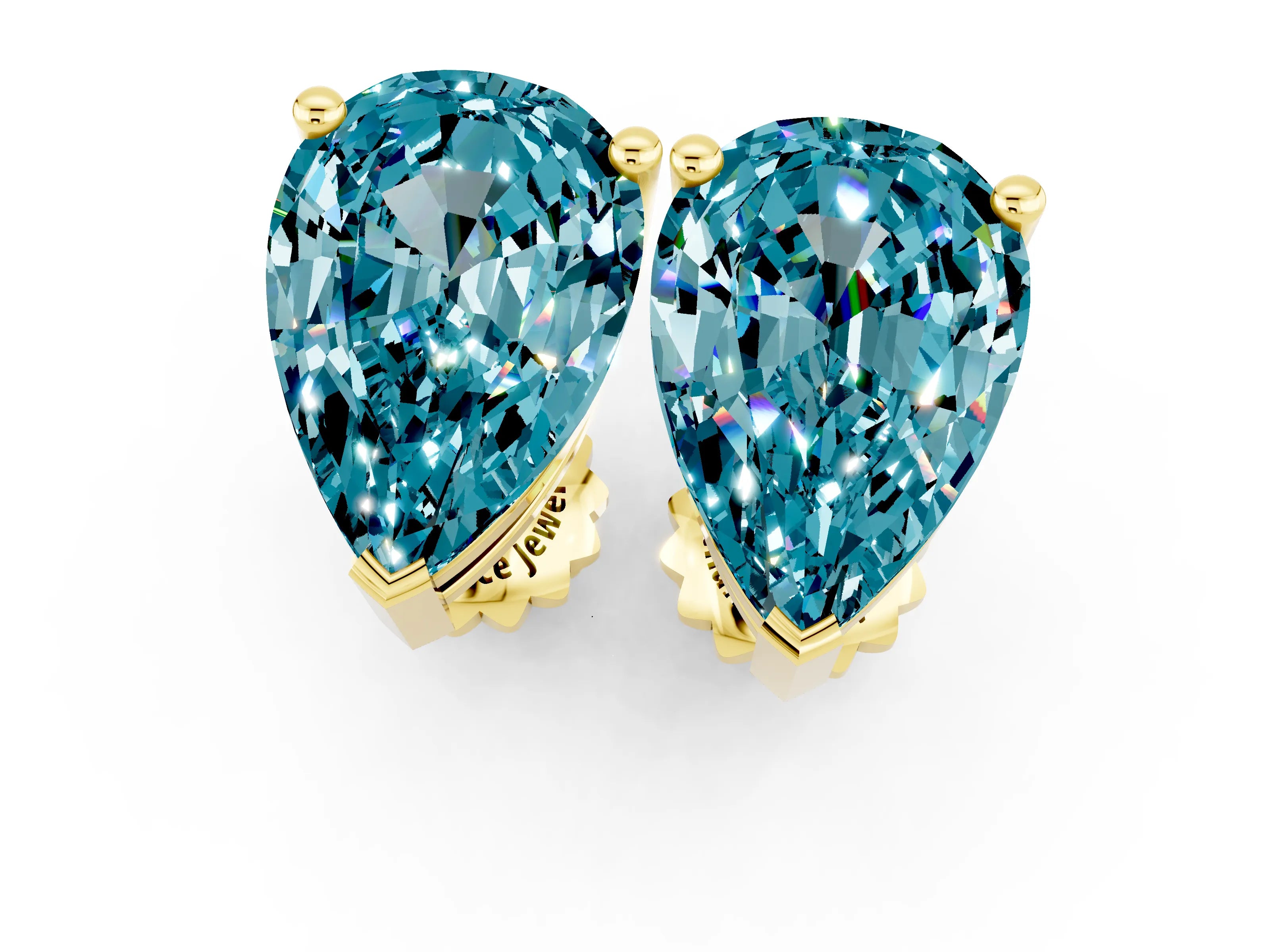 Yellow gold Pear Cut Blue Topaz Stud Earrings_25