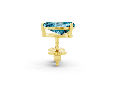 Yellow gold Pear Cut Blue Topaz Stud Earrings_26