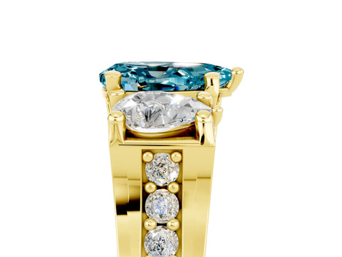 Yellow gold Pear Cut Blue Topaz Three-Stone Ring with Channel Set Band and Four-Prong Setting_5