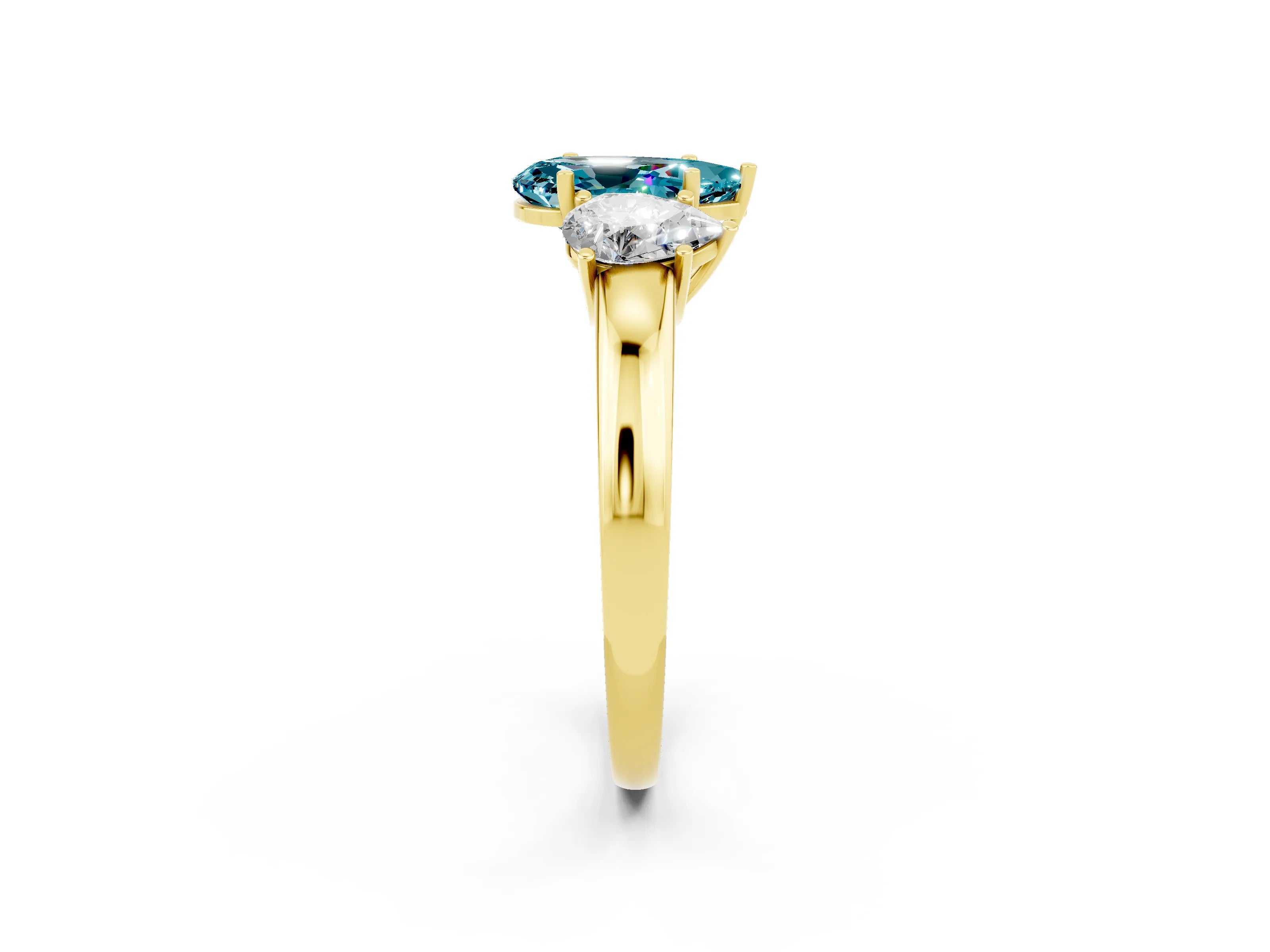 Yellow gold Pear Cut Blue Topaz Three-Stone Ring with Four-Prong Setting and Classic Band_2