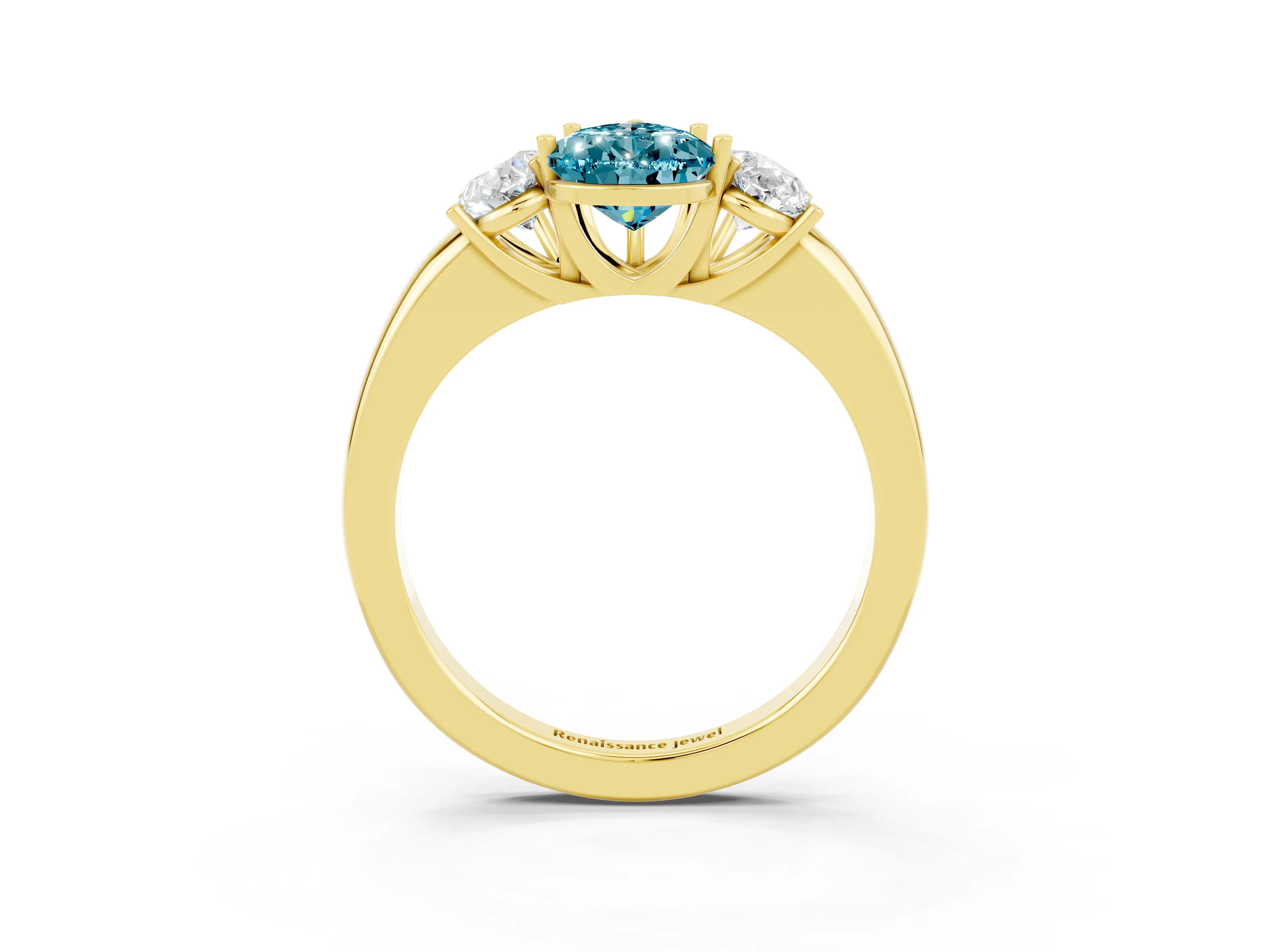 Yellow gold Pear Cut Blue Topaz Three-Stone Ring with Four-Prong Setting and Classic Band_3
