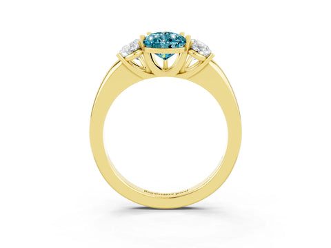 Yellow gold Pear Cut Blue Topaz Three-Stone Ring with Four-Prong Setting and Classic Band_3