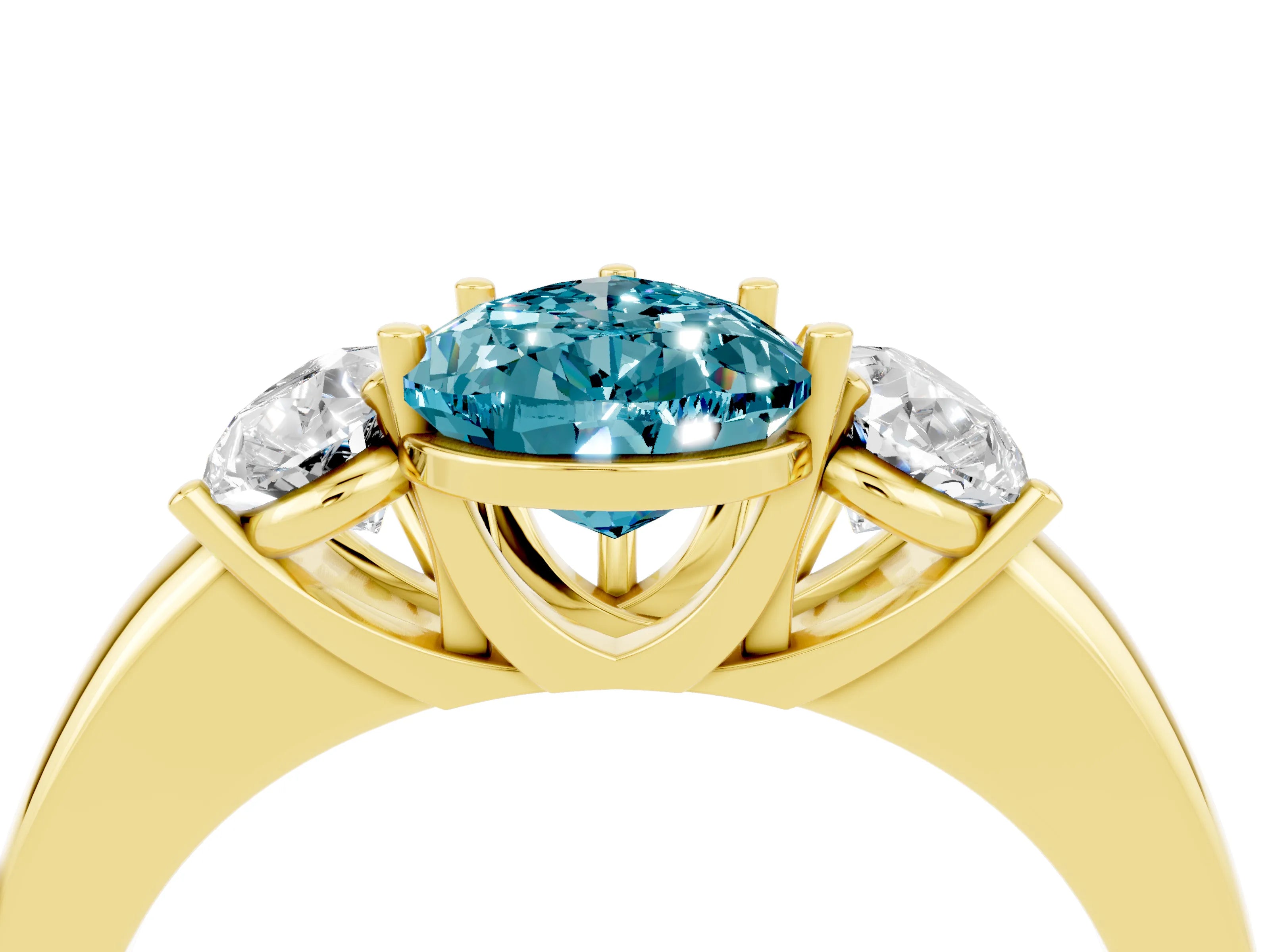 Yellow gold Pear Cut Blue Topaz Three-Stone Ring with Four-Prong Setting and Classic Band_4